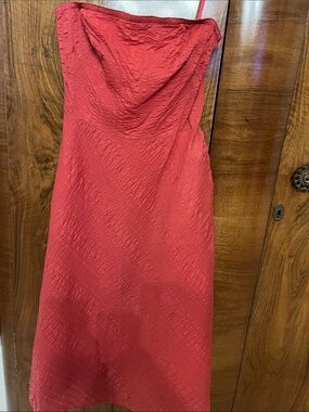 J. Crew Strapless Seesucker Coral-Rust-Red Dress Size 4 100% Cotton